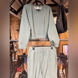 90 Degree By Reflex women Sage green Crewneck Sweater and crop pants set